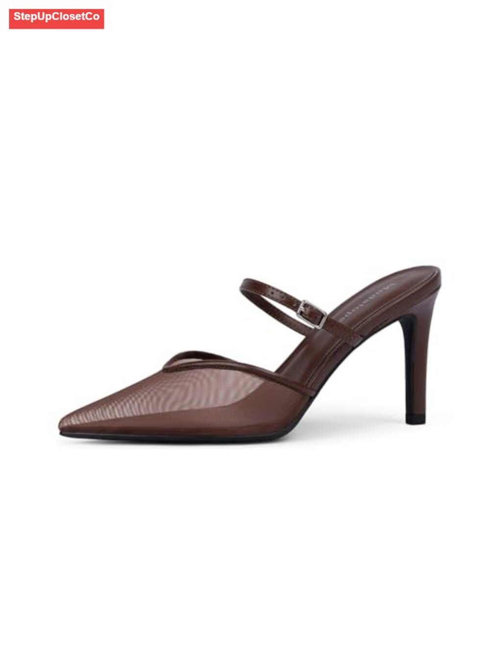 Elegant Pointed Toe Stiletto Heels Ankle Strap Pumps Faux Leather Dress Mules